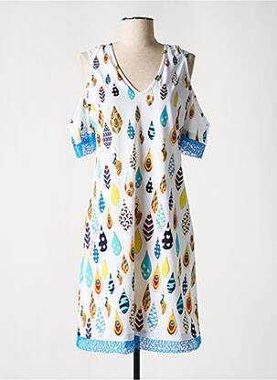 Robe mi-longue coupe fluide manches courtes blanc SAVE THE QUEEN femme