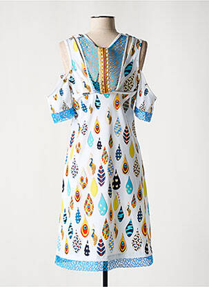 Robe mi-longue coupe fluide manches courtes blanc SAVE THE QUEEN femme