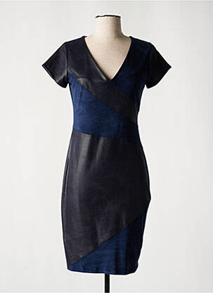Robe mi-longue fermeture zippée au dos manches courtes bleu MISS TIC femme