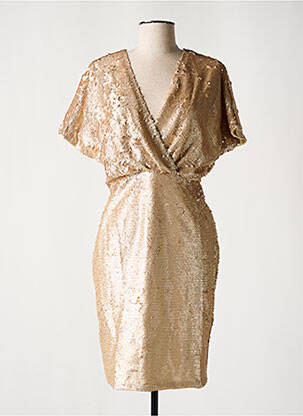 Robe mi-longue fermeture zippée au dos manches courtes beige EXQUISS'S femme