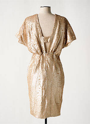 Robe mi-longue fermeture zippée au dos manches courtes beige EXQUISS'S femme
