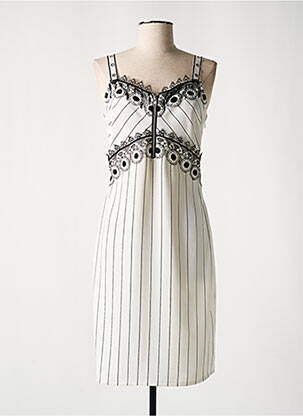 Robe mi-longue col v fines bretelles blanc LESLIE femme