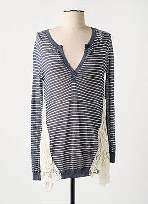 Pull tissage chiné manches longues bleu NANA NUCCI femme