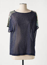 Pull col rond manches courtes bleu ELEONORA AMADEI femme