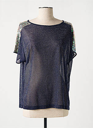 Pull col rond manches courtes bleu ELEONORA AMADEI femme