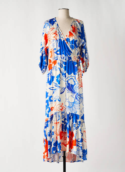 Robe longue coupe évasée manches 3/4 bleu MC PLANET femme