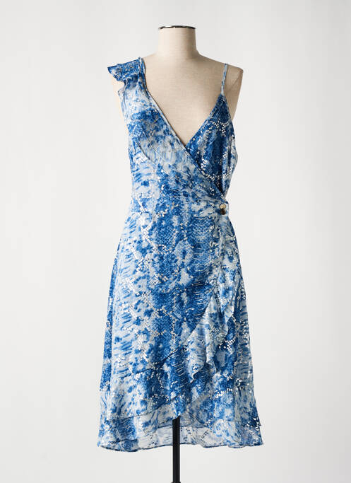 Robe mi-longue tissage crêpe fines bretelles bleu JUS D'ORANGE femme