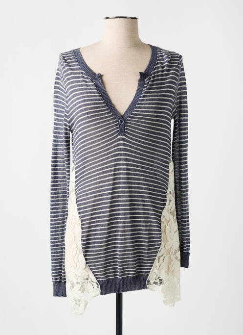 Pull tissage chiné manches longues bleu NANA NUCCI femme