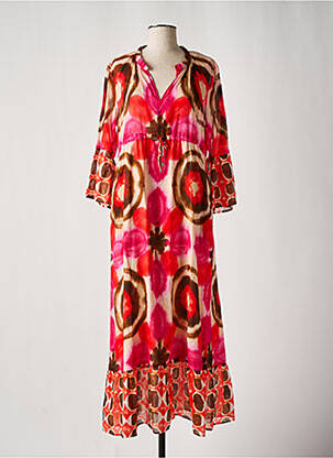 Robe longue imprimé fantaisie manches 3/4 rose GRACE femme