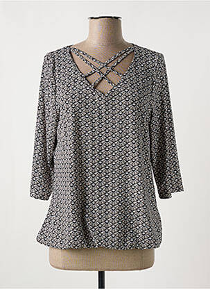 Blouse imprimé fantaisie manches 3/4 noir MULTIPLES femme