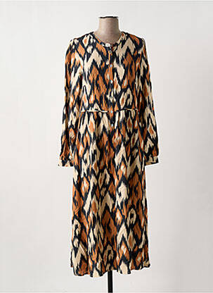 Robe mi-longue coupe fluide manches longues marron C'EST BEAU LA VIE femme