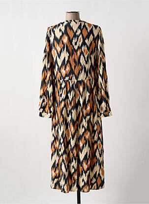 Robe mi-longue coupe fluide manches longues marron C'EST BEAU LA VIE femme