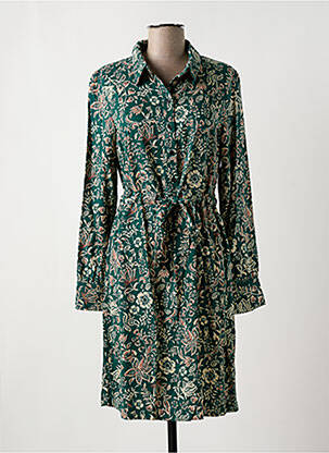 Robe mi-longue imprimé fleurs manches longues vert C'EST BEAU LA VIE femme