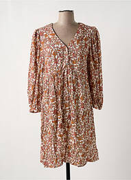 Robe mi-longue imprimé fleurs manches 3/4 orange C'EST BEAU LA VIE femme