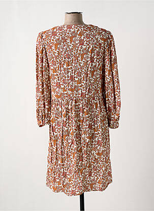 Robe mi-longue imprimé fleurs manches 3/4 orange C'EST BEAU LA VIE femme
