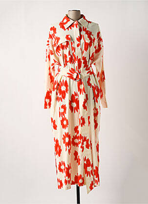 Robe longue imprimé fleurs manches longues beige ESPRIT femme