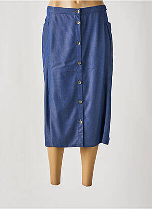 Jupe mi-longue coupe droite bleu GUY DUBOUIS femme