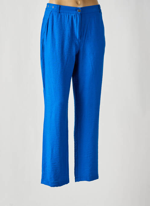 Pantalon droit fermeture zippée sous rabat boutonné bleu CHRISTINE LAURE femme