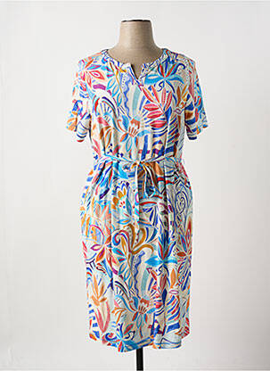 Robe mi-longue imprimé fleurs manches courtes bleu THOMAS RABE femme