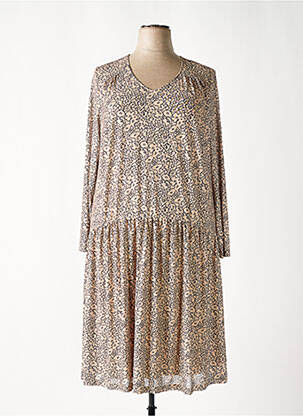 Robe mi-longue coupe fluide manches longues beige SHEEGO femme