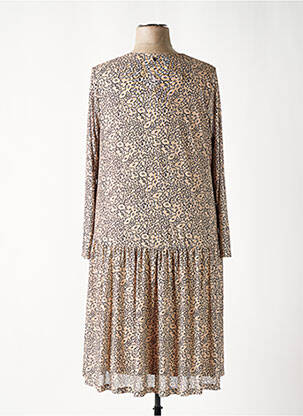 Robe mi-longue coupe fluide manches longues beige SHEEGO femme