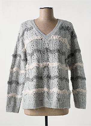 Pull tissage chiné manches longues gris TRIPODE femme