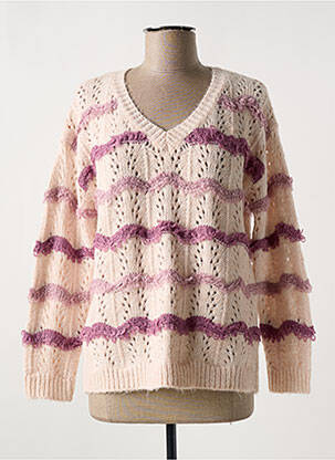 Pull tissage chiné manches longues rose TRIPODE femme