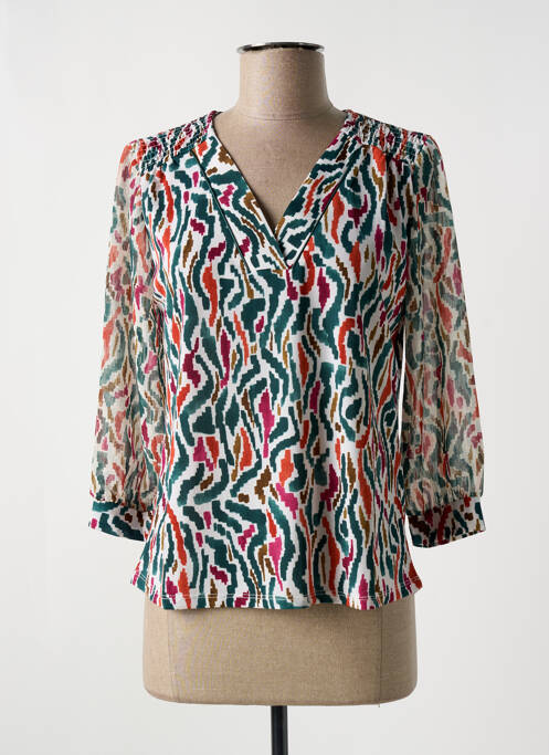 Blouse imprimé fantaisie manches 3/4 vert CHRISTINE LAURE femme
