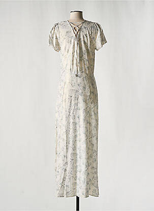 Robe longue imprimé fantaisie manches courtes blanc EVA KAYAN femme