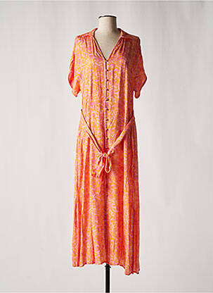 Robe longue tissage popeline manches courtes orange EVA KAYAN femme