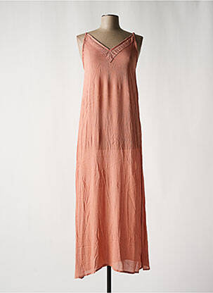 Robe longue tissage crêpe fines bretelles rose LARA-ETHNICS femme