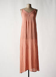 Robe longue tissage crêpe fines bretelles rose LARA-ETHNICS femme