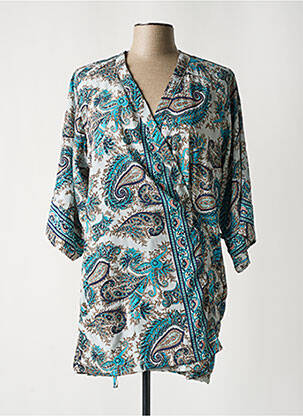 Veste kimono imprimé cachemire bleu LARA-ETHNICS femme