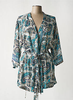 Veste kimono imprimé cachemire bleu LARA-ETHNICS femme
