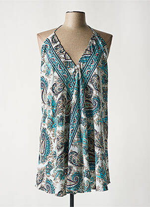 Tunique manches longues col v bleu LARA-ETHNICS femme