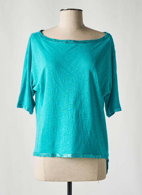 Top coupe fluide manches courtes bleu MAYJUNE femme