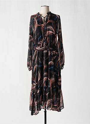 Robe mi-longue coupe évasée manches longues noir MOLLY BRACKEN femme
