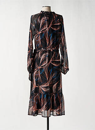 Robe mi-longue imprimé fantaisie manches longues noir MOLLY BRACKEN femme