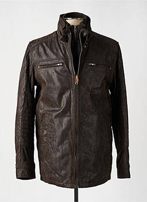 Veste en cuir coupe droite marron TIBET homme