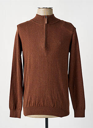 Pull tissage chiné manches longues marron CAMBRIDGE homme