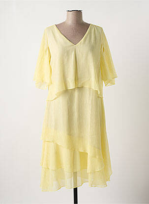 Robe mi-longue coupe fluide manches courtes jaune MULTIPLES femme