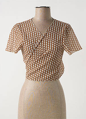 Blouse légère et transparente manches courtes marron MULTIPLES femme