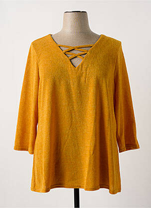 Pull tissage chiné manches 3/4 jaune MULTIPLES femme