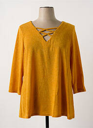 Pull tissage chiné manches 3/4 jaune MULTIPLES femme