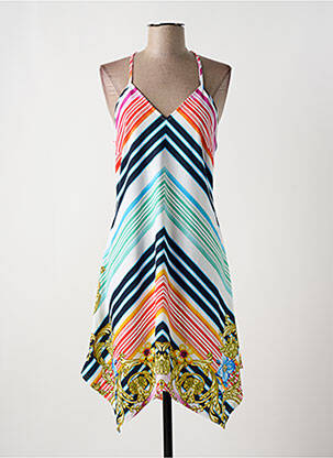 Robe mi-longue col v fines bretelles bleu MULTIPLES femme