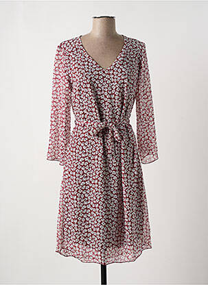 Robe mi-longue imprimé fleurs manches longues rouge MULTIPLES femme