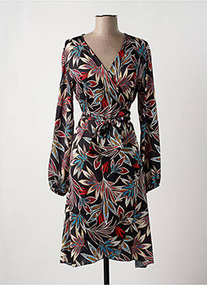 Robe mi-longue imprimé fleurs manches longues noir MULTIPLES femme