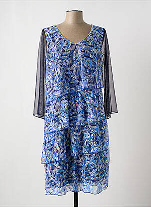 Robe mi-longue imprimé fleurs manches longues bleu MULTIPLES femme