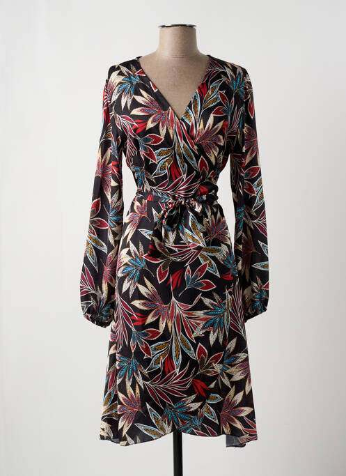 Robe mi-longue imprimé fleurs manches longues noir MULTIPLES femme