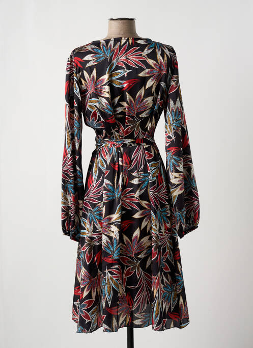 Robe mi-longue imprimé fleurs manches longues noir MULTIPLES femme